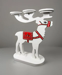 Partylite Alpine Chalet Tealight Candle Holder Wood Reindeer Nordic Candelbra - Picture 1 of 7