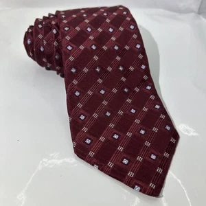 Ike Behar Geometric Diamond Burgundy Made In USA 100% Silk Tie Men’s - Picture 1 of 7