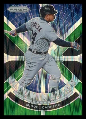 Amortiguador Miguel Cabrera 2021 Panini Prizm #IL-7 Iluminación Azul y Verde #/5 SSP Foto 1 de 2