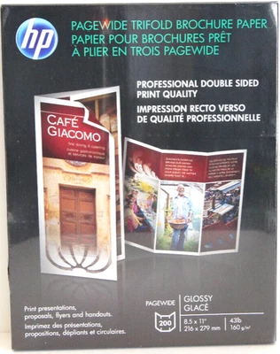 HP PAGEWIDE Double Sided TriFold Brochure Glossy Paper InkJet 200 Pages 8.5x11 - Image 1 of 4