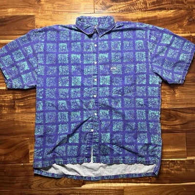 VTG Quicksilver Button Up Shirt Neon Blue Hawaii Style USA Made Size Large - Image 1 of 4