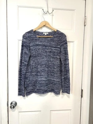 Suéter para mujer Orvis mezcla de lana de lino azul jaspeado tejido cuello redondo lujoso talla S Foto 1 de 4