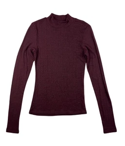 FRAME Mixed Mesh Turtleneck Top Deep Burgundy Size M - Foto 1 di 4