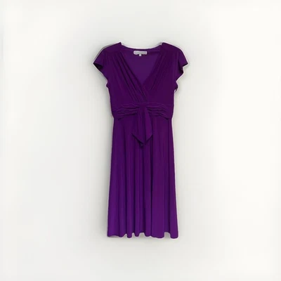 Evan Picone Purple Dress Size 10 V Neck Short Sleeve Stretch Party Cocktail - Image 1 of 4