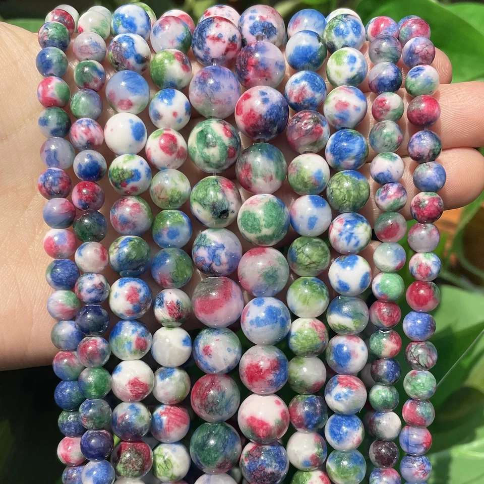 Cuentas de piedra de jade rosa verde blanco cuentas espaciadoras redondas hágalo usted mismo pulsera fabricación de joyas Foto 1 de 4