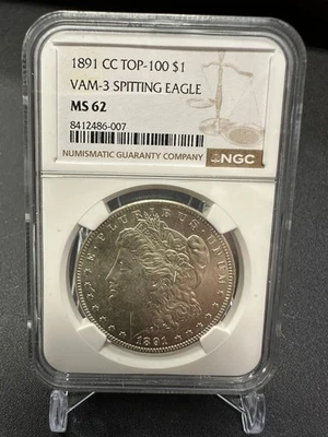 1891-CC Morgan Silver Dollar - VAM-3 Spitting Eagle - NGC MS62**FREE SHIPPING** - Image 1 of 2