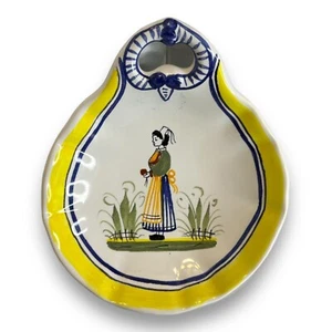 Vintage HB Henriot Quimper Spoon Rest Tea Bag Caddy Relish Dish Faience Signed - Picture 1 of 4