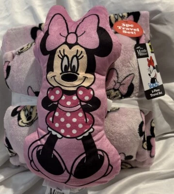 Juego de viaje de 3 piezas Minnie Mouse dos almohadas y una manta rosa 40"x 50" Foto 1 de 4