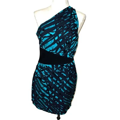 Robert Rodriguez Dress Womens Size 8 Mini Silk Green Black One Shoulder Lined - Image 1 of 4