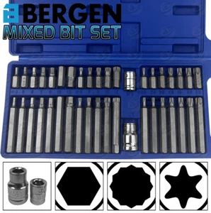 BERGEN Hex Torx Star & Spline BIT Socket Set 3/8" & 1/2"dr Long & Short Reach - Picture 1 of 11