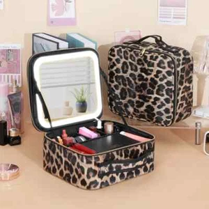 Makeup Bag with Mirror and Lights 3 Colors Dimmable LED Cosmetic Organizer - Picture 1 of 6