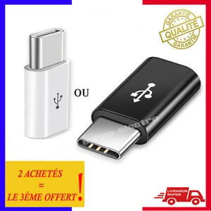 Adaptateur universel Micro USB Femelle Vers USB Type C 3.1 Mâle Noir ou Blanc - Photo 1/7