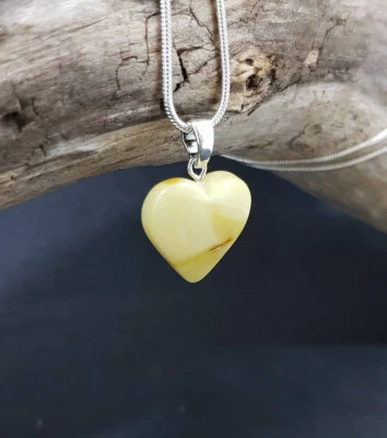 Beautiful Natural Baltic Amber White Multicolor Heart Pendant - Image 1 of 4