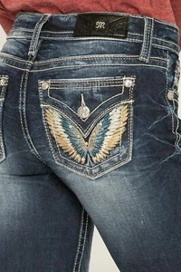 NWT Miss Me Jeans "FLY LIFE BOOTCUT JEANS" M3482B Mid-Rise Dark Blue - Picture 1 of 6