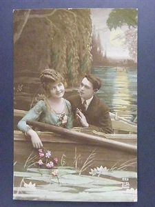 Lovers Rowboat Hand Colored French Paris Antique Real Photo Postcard RPPC c1910 - Picture 1 of 1