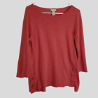 J Jill Sweater Womens Small Rose Pink Knit Cotton 3/4 Sleeve X's Detail
