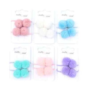 Card of 2 Pom Pom Hair Bobbles Elastics Ponio Hair Tie Ponytail School Girls UK