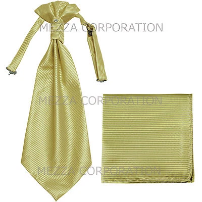 New 100% Polyester Men's Horizontal Stripes Ascot Cravat Hankie Party Sage Green - Image 1 of 3