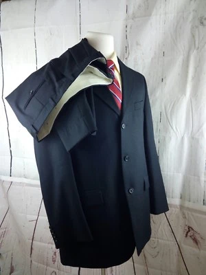 Traje Kasper 44L 3 Botones Negro Rayas 2 piezas 36x29 Plisado Foto 1 de 4