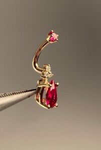 1.50 Ct Pear Cut Lab Created Red Ruby Belly Button Ring 14K Yellow Gold Plated