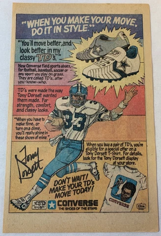 1978 Dallas Cowboys TONY DORSETT Converse shoes cartoon ad page Cover