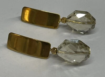 Pendientes rectangulares de oro inoxidable quirúrgico facetado cristal topo cuentas NUEVO Foto 1 de 4