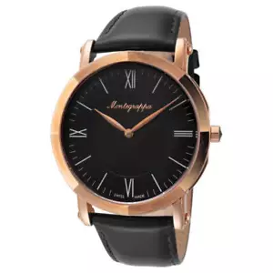 Montegrappa Men's NeroUno Slim Leather Swiss Made Quartz 40mm Watch IDNMWARC - Picture 1 of 2