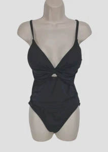 LA BLANCA Women One Piece Swimsuit Size 8 Black Build In Bra Cut Out Front 272A - Picture 1 of 5