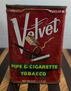 Pipa vintage in velluto e sigaretta tabacco latta coperchio ribaltabile stile vuoto da collezione - Foto 1 di 6