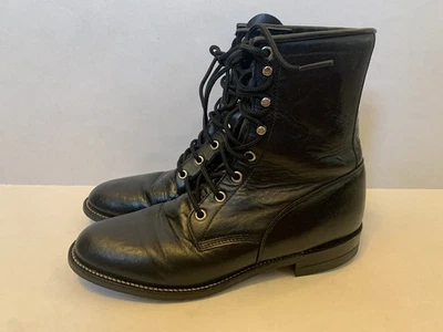 VTG Justin 506 Womens Kiltie Roper Black Leather Lace Up Combat Boots Punk Goth - Image 1 of 4