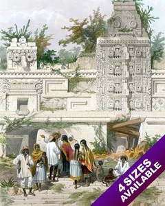 MAYAN RUINS LAS MONJAS UXMAL MEXICO CATHERWOOD PAINTING ART REAL CANVAS PRINT - Picture 1 of 47