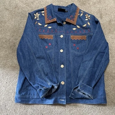 Vintage Roughrider L Cowboy Western Denim Jacket Horse Cowgirl Patchwork - Image 1 of 4