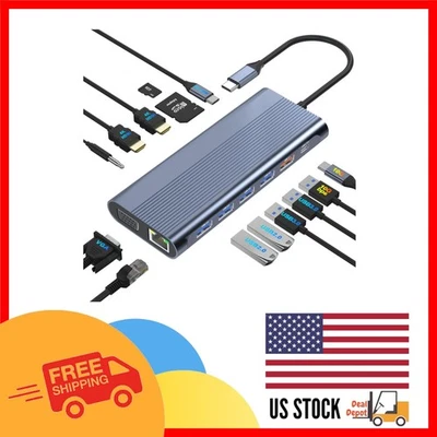 USB C Docking Station for 3 Monitors - 14-in-1 Hub with High-Speed Connectivity - Image 1 of 4