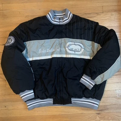 Vintage Ecko Unltd Zip Up Winter Bomber Puffy Jacket Black / Grey Size 3XL - Image 1 of 4