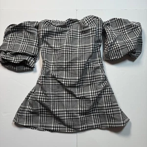 Abito Lovers + Friends donna XS nero gingham spalle scoperte manica a sbuffo mini - Foto 1 di 6