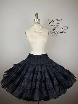 Vintage 1950's Jet Black Ruffled 2 Layer Very Full Petticoat Crinoline Ladies M - Image 1 of 4