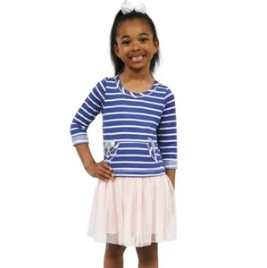 Zunie Girls' Size 4, 3/4 Sleeve Dropwaist Tutu Dress, Blue Kitty Cat - Picture 1 of 3