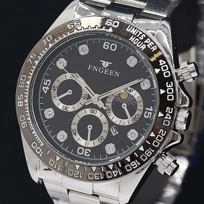 fngeen QZ Black Dial Date Stone-Set Men's Watch Working, Excellent Condition - Image 1 of 4