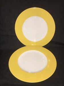 2 X VILLEROY & BOCH WONDERFUL WORLD YELLOW DINNER PLATES EASY COLLECTION 10 1/2"