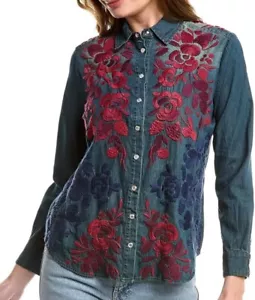 NWT Johnny Was Long Sleeve Embroidered “Tuscan Denim Shirt” Size S $235 - Picture 1 of 5