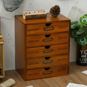 Small Chest of 5 Drawers Vintage Desktop Organiser Wood Jewelry Storage Cabinet - Picture 1 of 11