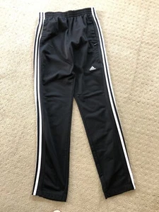 Adidas Track Pants SweatpantsYouth Girls Boys Black 3 Stripe Athletic Pockets M - Picture 1 of 4