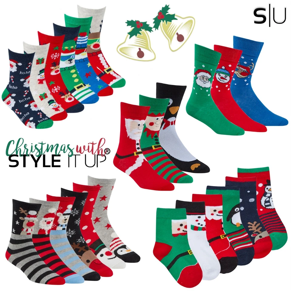 STYLE IT UP MULTIPACK FAMILYS Christmas Socks Xmas Fun Adults Kids Stocking Presents Novelty