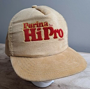 Vintage Purina HiPro Tan Corduroy Snapback Trucker Hat Made In USA Stylemaster - Picture 1 of 7