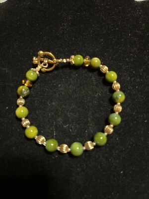 Peridot Round Glass Beaded Bracelet Beads Bracelet 7” - Image 1 of 4