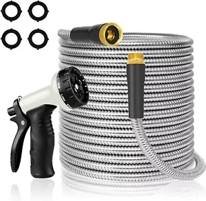 25 FT Garden Hose with 10 Functions Adjustable Spray Nozzle, Heavy-Duty Metal Ga - Picture 1 of 6