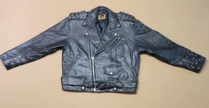 Vintage Foxrun schwarze Lederjacke Nieten Damen Größe Medium Biker Taillengürtel - Bild 1 von 18