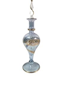 Vintage Egyptian Glass Delicate Perfume Bottle, Gold detail, bluish in colour - Picture 1 of 7