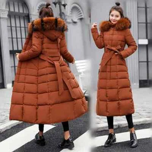 Women's Winter Jacket Long Parkas Winter Wear Korean Fashion Edition Belted Slim - Picture 1 of 21