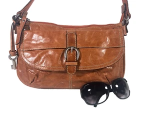 #Authentic FOSSIL Leather and Canvas Shoulder Bag EUC - Picture 1 of 12